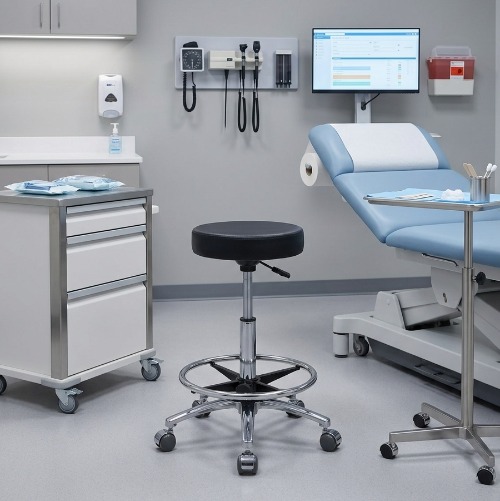 Ergonomische tabouret met voetring.